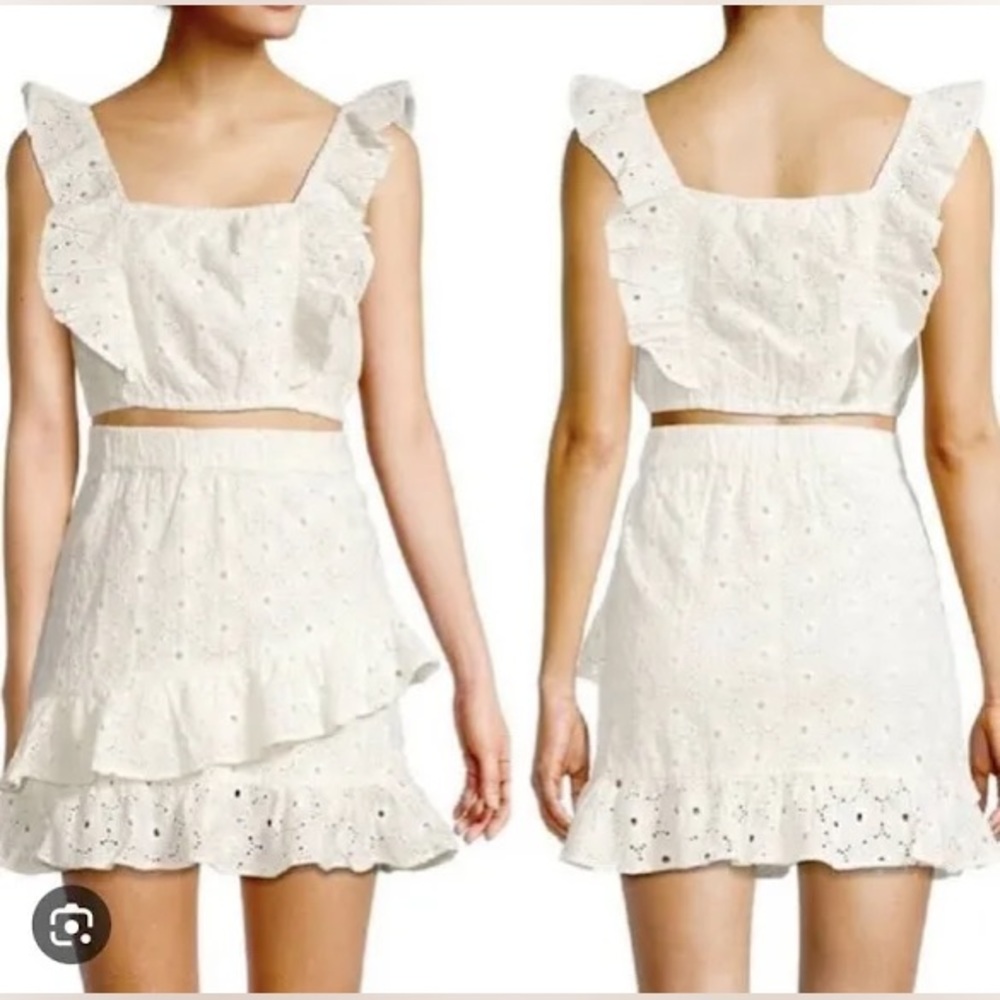 7 For All Mankind Skirt And Top Eyelet Ruffle White Size Small
